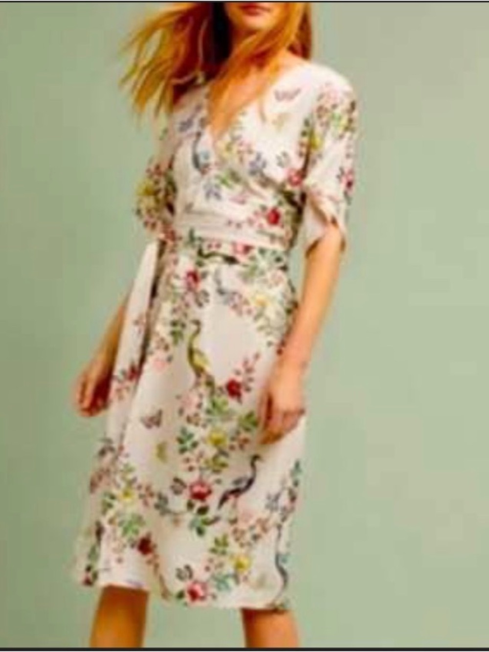 Floral Wrap Midi Dress in Cream